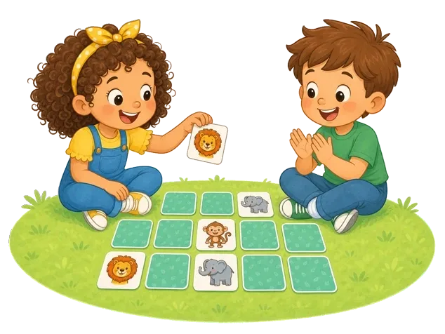 Two children playing a Flipolix memory card game together